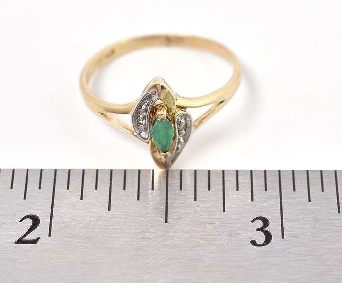 Perfect 10K Yellow Gold Emerald and Diamond Gemstone Ring