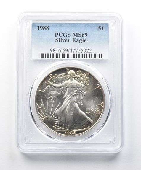 MS69 1988 American Silver Eagle PCGS Yellow Peripheral Toning