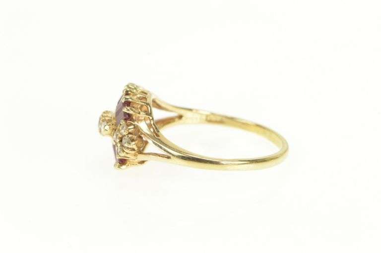14K Yellow Gold 1.83 Ctw Diamond Baguette Ruby Halo Vintage Ring