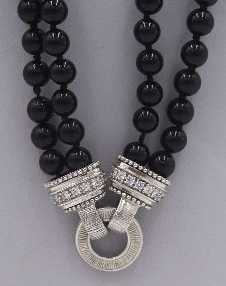 Judith Ripka crystal clasp with black onyx beaded necklace