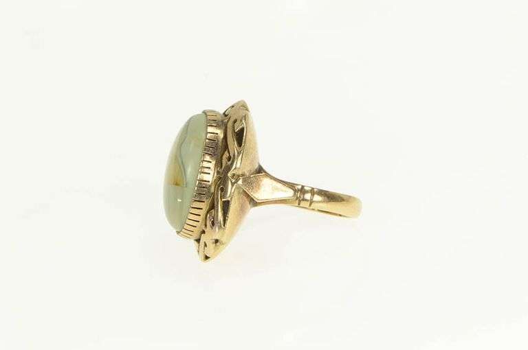 14K Yellow Gold 1940's Green Jasper Cabochon Cocktail Ring