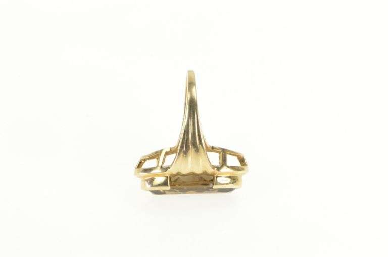 10K Yellow Gold Retro Smoky Quartz Oval Statement Vintage Ring