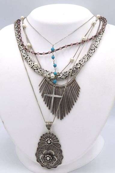 Group lot of vintage 925 sterling silver necklaces