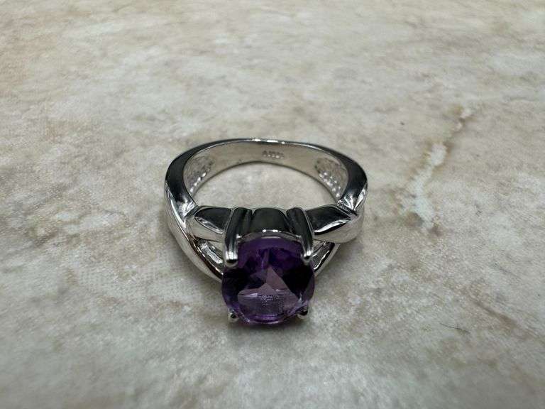 Sterling Silver Natural Gemstone Amethyst Ring Size 7