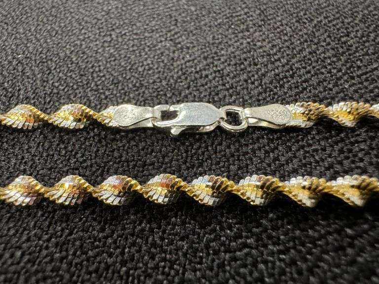 Sterling Silver Magic Twist Rope Chain 4.2mm Solid 925 Italy 2 Tone Necklace 24"