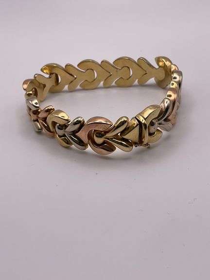 26.4g 14k Tri Color Gold Bracelet, 8in, 15mm Ribbon Link