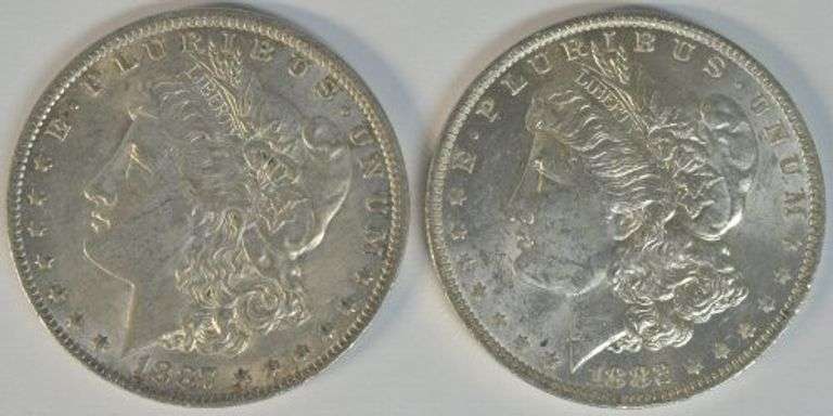 Flashy BU 1882-O and lustrous AU 1887-O Morgan Silver Dollars