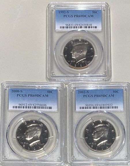 3 PCGS PR 69 Deep Cameo Kennedy Halves