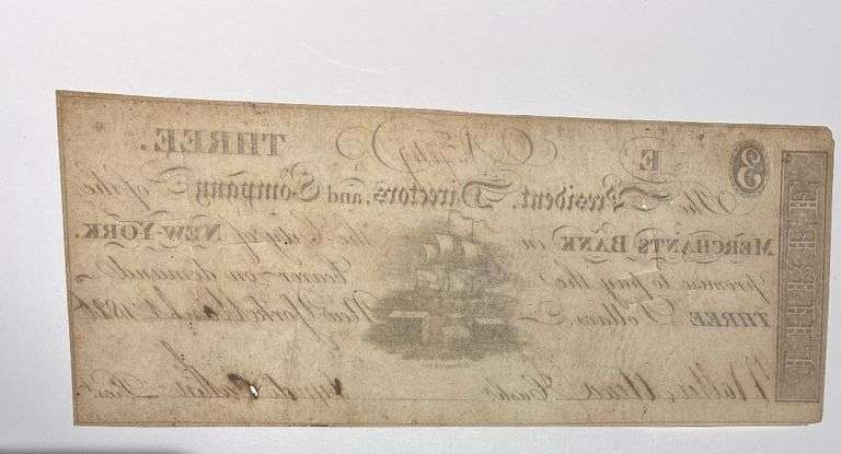 $ 3 Merchants Bank of NY March 1 1826 Note