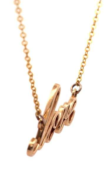 Polished “Love” Script Pendant Necklace in 14K yellow gold