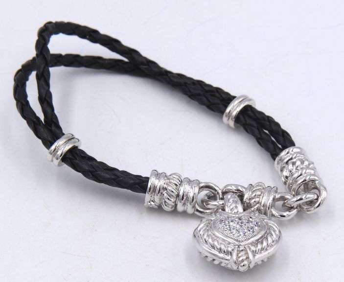 Set of Judith Ripke 925 sterling silver crystal heart shaped pendant on black leather cord