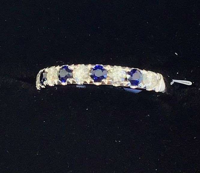 STUNNING AND ELEGANT 14K WHITE GOLD SAPPHIRE AND DIAMOND BAND