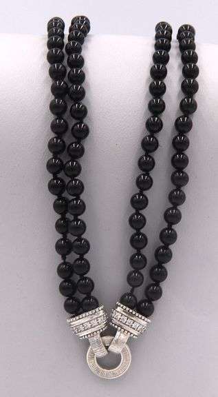 Judith Ripka crystal clasp with black onyx beaded necklace