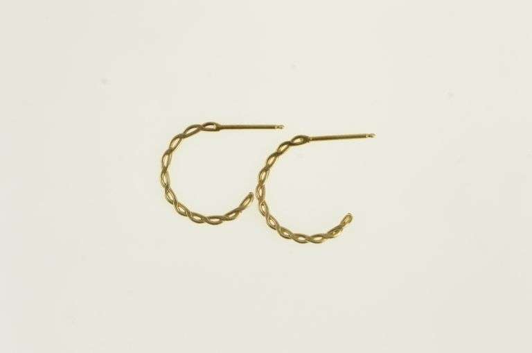 14K Yellow Gold 15.7mm Twist Pattern 3/4 Hoop Earrings