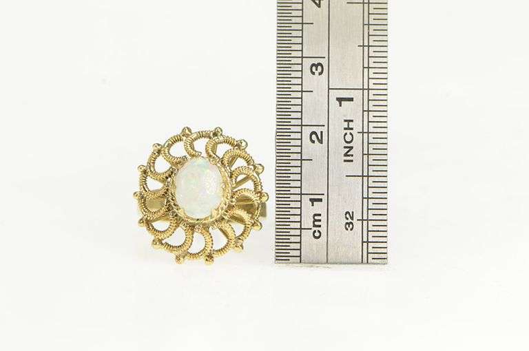 10K Yellow Gold 1950's Natural Opal Swirl Spiral Cocktail Ring