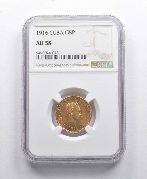 AU58 1916 Cuba Gold 5 Pesos NGC