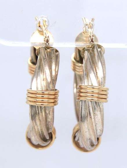 925 Sterling silver and yellow gold hoop earrings