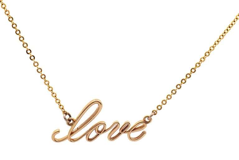 Polished “Love” Script Pendant Necklace in 14K yellow gold