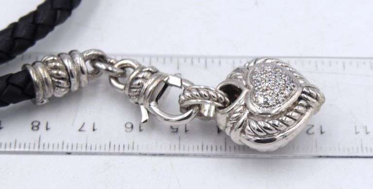 Set of Judith Ripke 925 sterling silver crystal heart shaped pendant on black leather cord