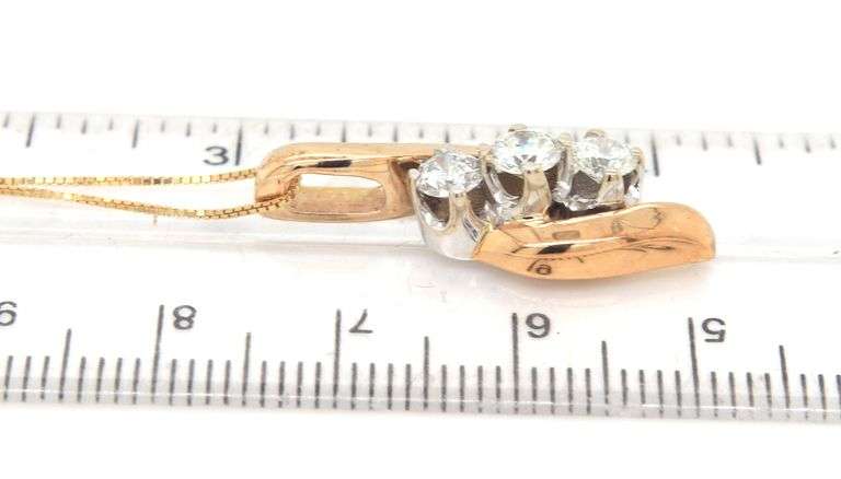 Set of 14kt Yellow gold diamond pendant on chain with diamond ring and matching diamond earrings