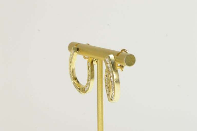 14K Yellow Gold 1.36 Ctw Diamond Curved Loop Statement Earrings