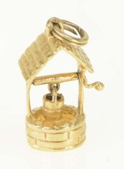 14K Yellow Gold 3D Articulated Well Bucket Vintage Charm/Pendant