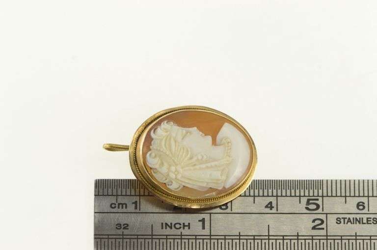 14K Yellow Gold Victorian Carved Veiled Lady Cameo Pendant/Pin