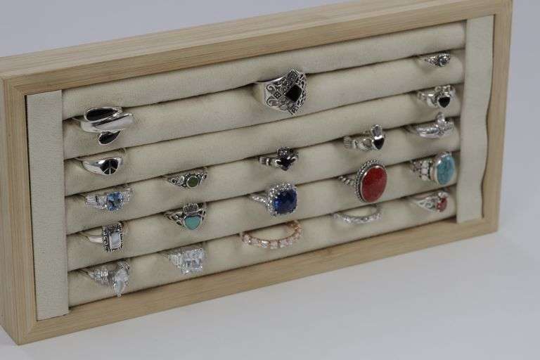 Sterling Silver Curated Ring Assortment Various Sizes & Styles (20 Ring Lot)