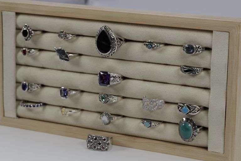 Sterling Silver Curated Ring Assortment Various Sizes & Styles (20 Ring Lot)