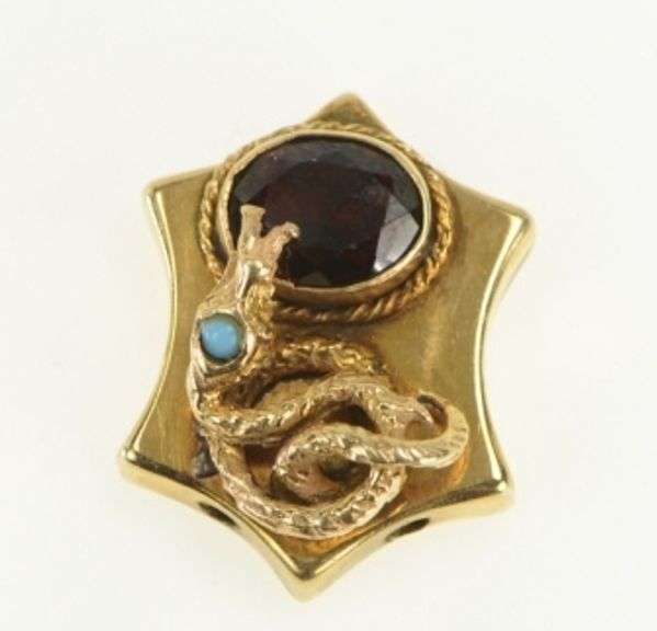 14K Yellow Gold Victorian Garnet Snake Slide Bracelet Charm/Pendant