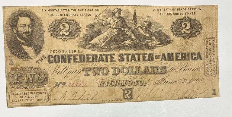 $2 June 2 1862 Confererate States Note