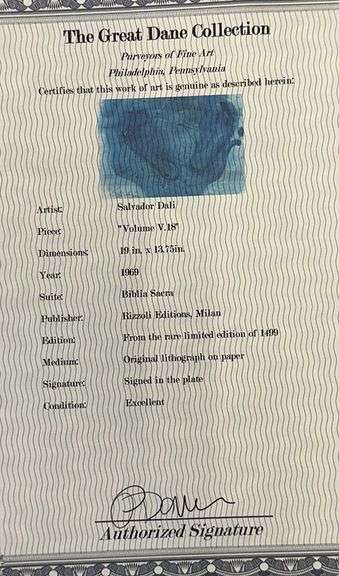 Highly Collectible and Rare Salvador Dali Original Llithograph from the  'Biblia Sacra' Suite