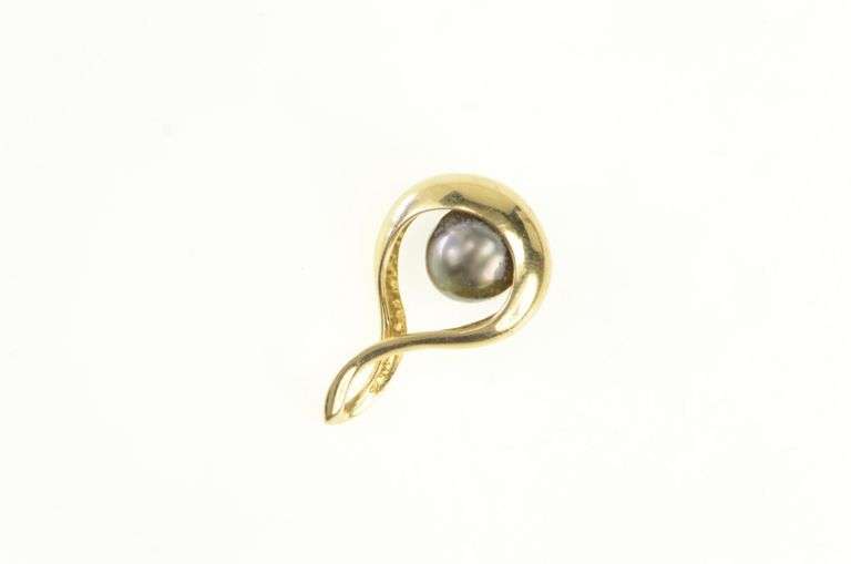 14K Yellow Gold 9.5mm Grey Pearl Twist Loop Pendant