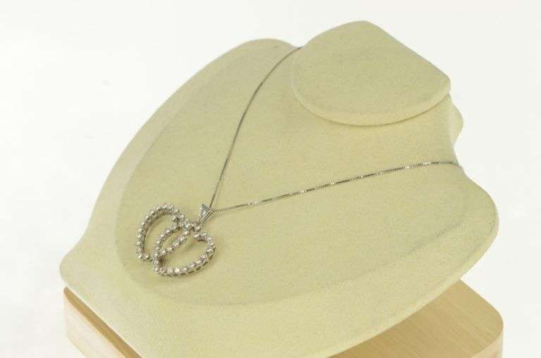 14K White Gold 2.00 Ctw Diamond 1950's Heart Love Pendant
