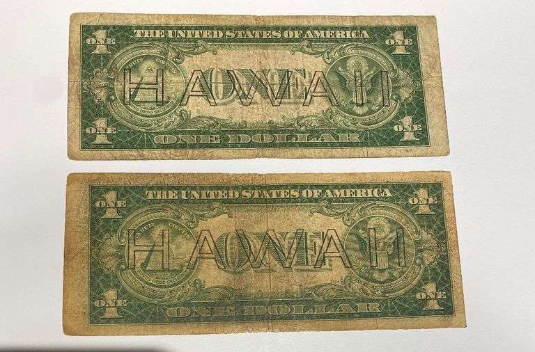 2 $1 1935 A Brown Seal Hawaii Silver Certificates