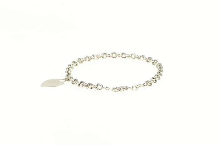 14K White Gold Cable Link Heart Charm Love Symbol Chain Bracelet