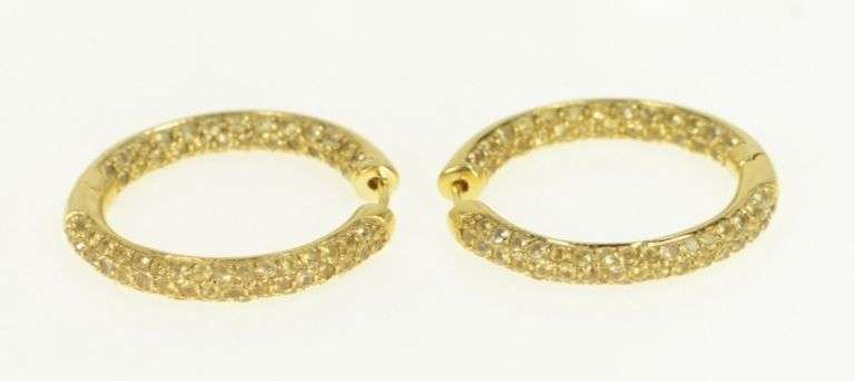 18K Yellow Gold Citrine Inside Outside 32.5mm Hoop Earrings