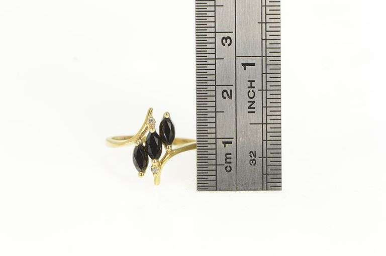 14K Yellow Gold Marquise Sapphire Diamond Cluster Ring