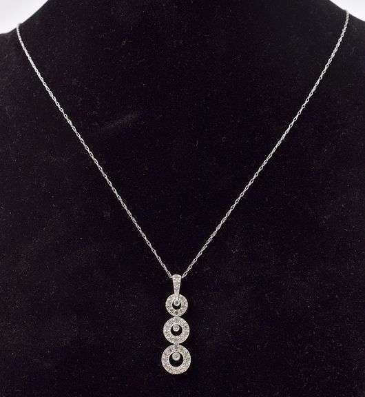 Gorgeous 10K White Gold Modified Past, Present, and Future Pendant Necklace with Diamond Gemstones