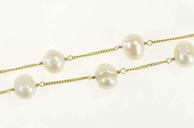 14K Yellow Gold 8.7mm Pearl Vintage Beaded Chain Necklace