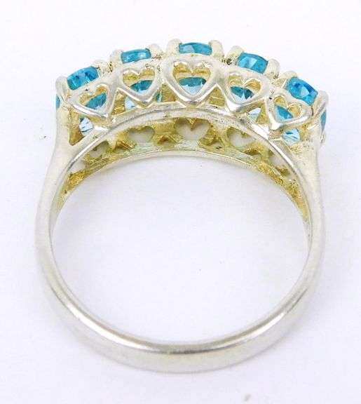 Sterling Ring of 5 Blue Topaz Stones, Size 6.5