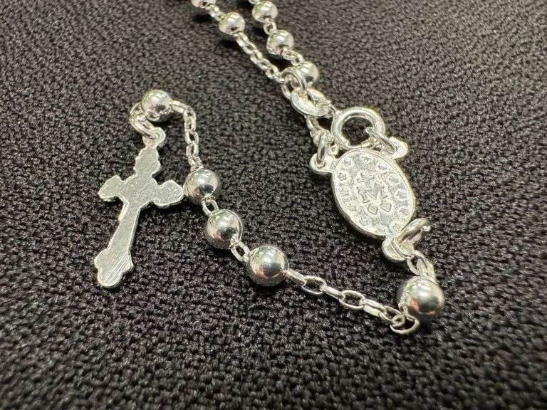 Sterling Silver Bead Chain Crucifix Rosary Necklace Catholic Jewelry