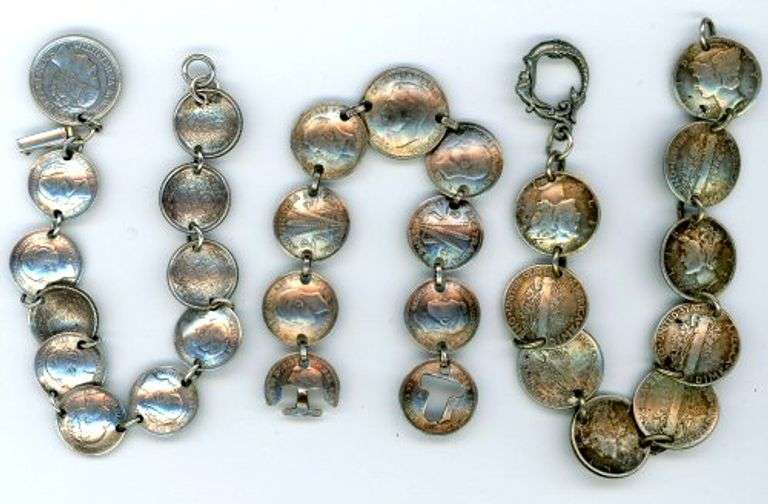 3 Different Bracelets Made of Silver Coinage