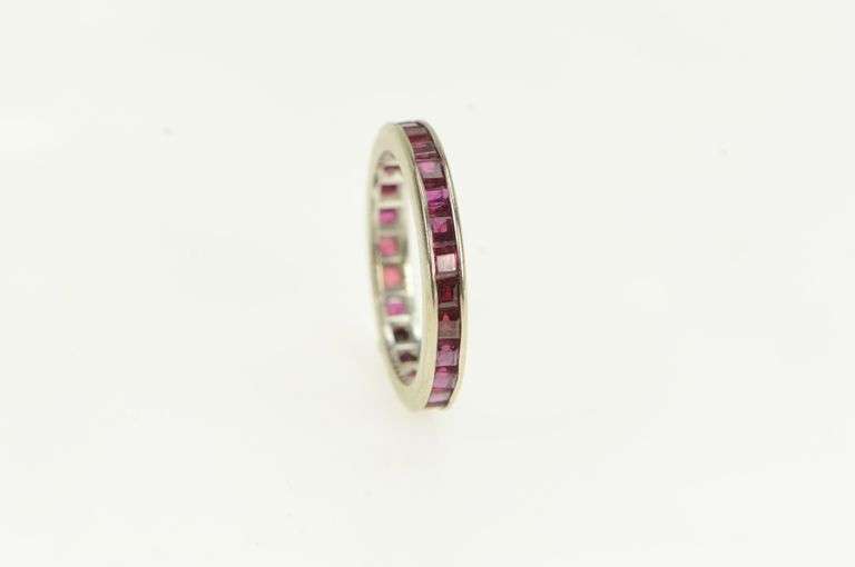 14K White Gold Art Deco Eternity Princess Ruby Wedding Band Ring