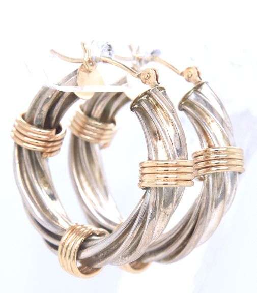 925 Sterling silver and yellow gold hoop earrings