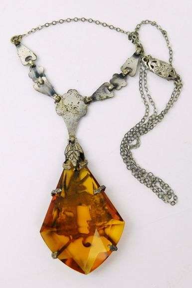 Large Antique Golden Crystal Ornate Necklace