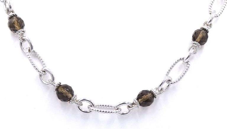 Judith Ripka sterling silver Textured smokey quartz toggle necklace