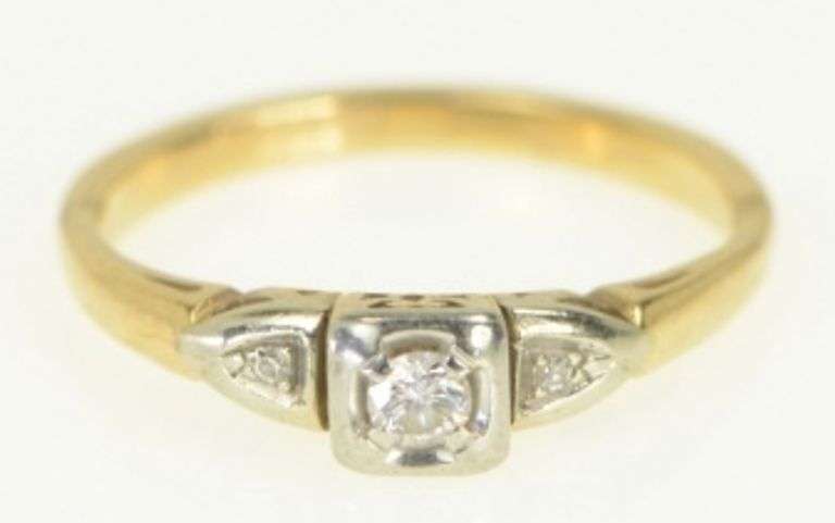 14K Yellow Gold 1940's Diamond Classic Promise Ring