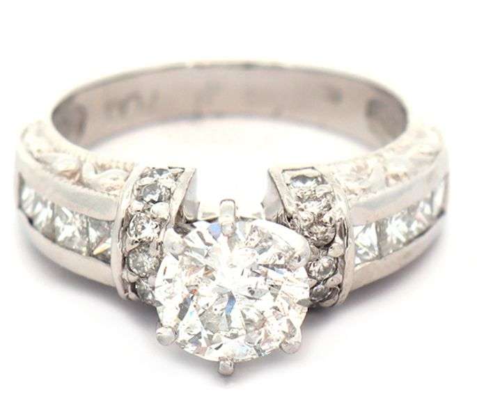 1.75ctw Round and Princess Diamond Invisible Set Straight Engagement Ring in Platinum