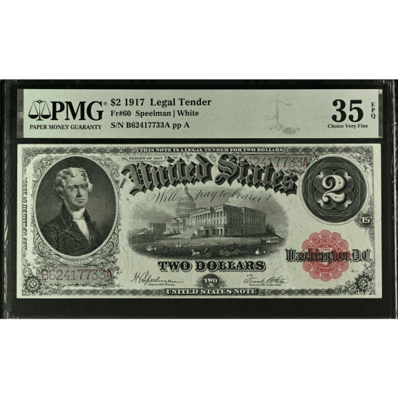 $2 1917 Legal Tender, Fr. 60 Pearl Bracelet PMG Very Fine 35EPQ
